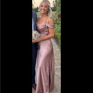 Revelry Rose Quartz Off-Shoulder Bridesmaid Dress